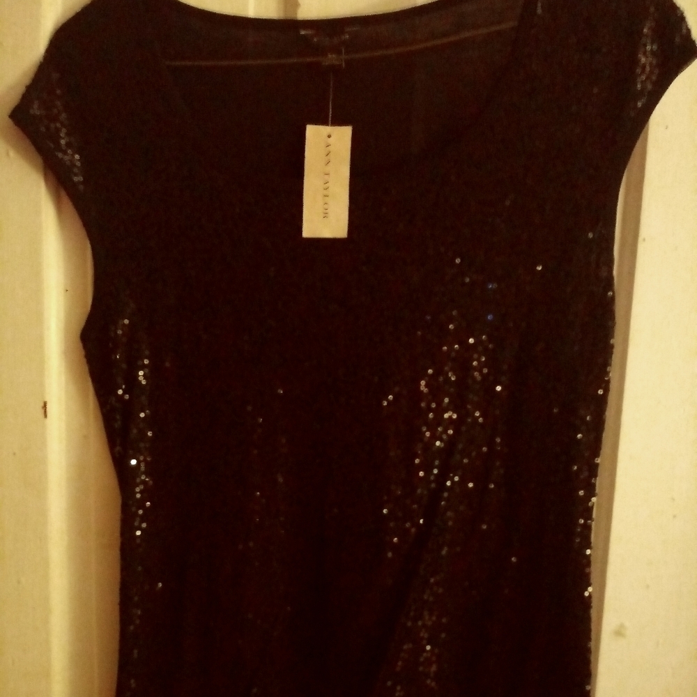 NWT Ann Taylor black sleevless front  sequin top XS